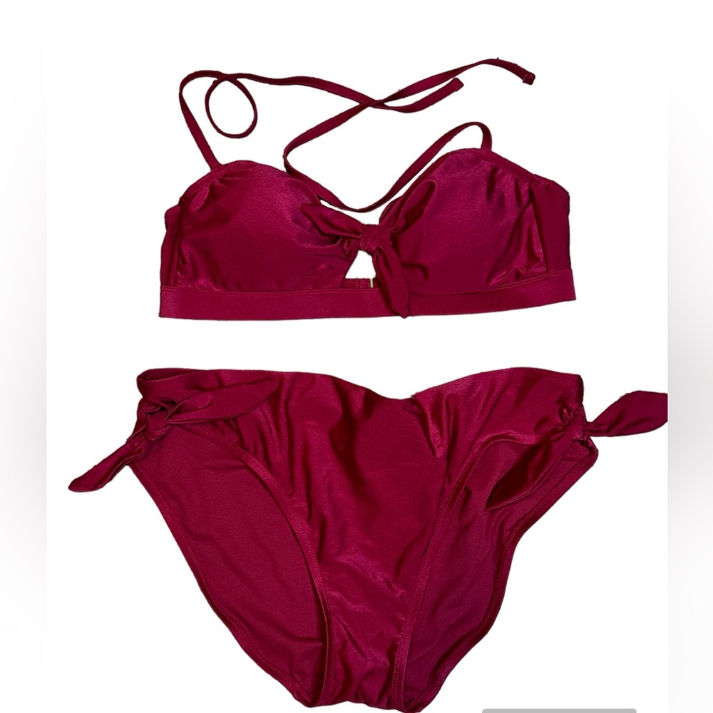Time and Tru Burgundy Tie Bikini Set